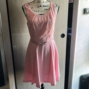 Pink sundress with leather belt